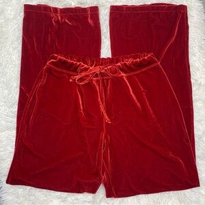 Y2K DKNY 2000's Red Cranberry Velour Track Pants Wide Leg Women’s Pants Sz L